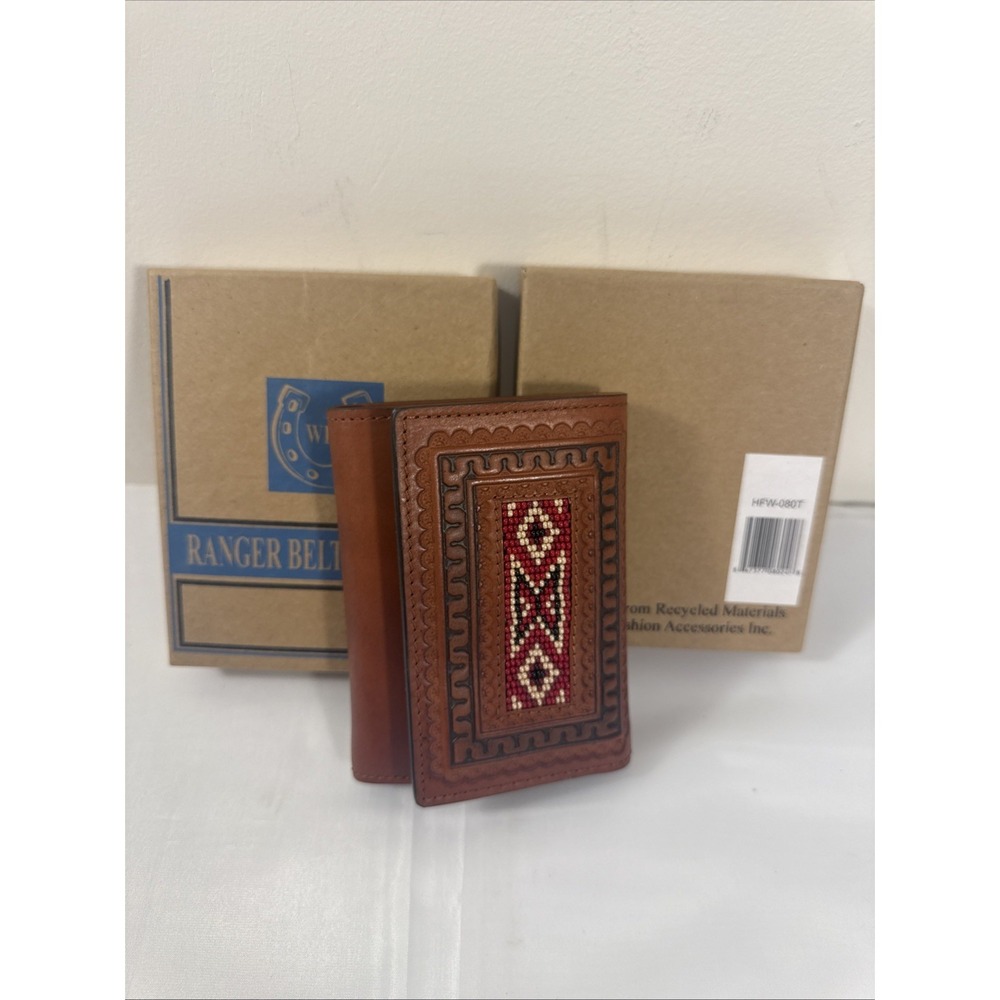Ranger Belt Co HFW-080T Beaded Southwest Brown Leather Tri-Fold Wallet‎